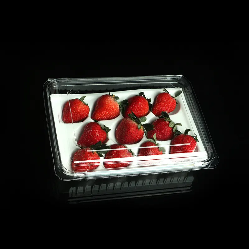 Caixas de alimentos frutas plásticas bom preço 20 células com tampas claras para morangos aceitar