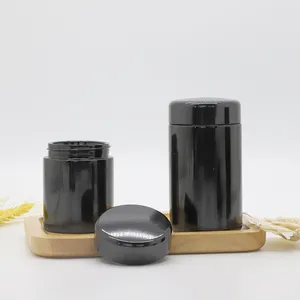 50ml smellproof काले कांच की बोतल वायलेट ग्लास फूल काला ढक्कन के साथ जार के लिए lids के साथ 6 oz ग्लास जार भोजन ताजा रखने