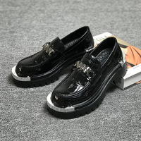 Mocassins pour hommes à plateforme épaisse avec bride à boucle, en cuir gaufré croco, style gothique streetwear, chaussures de mariage à bout rond KS