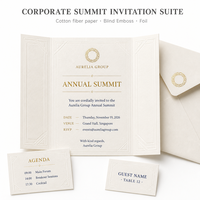 Carte d'invitation en papier d'art avec enveloppe, agenda et marque-place, ensemble personnalisé pour sommet d'entreprise, gaufrage à chaud et dorure à chaud