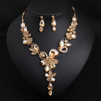 Conjunto de Collar y Pendientes de Flores de Cristal, con Gemas Brillantes, Accesorios de Moda Femeninos