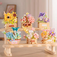 Mini Cesta de Flores 3D Personalizada para Ensamblar, Bloques de Construcción de Plástico, Adorno de Escritorio, Juguete Educativo de Ladrillos para Niños
