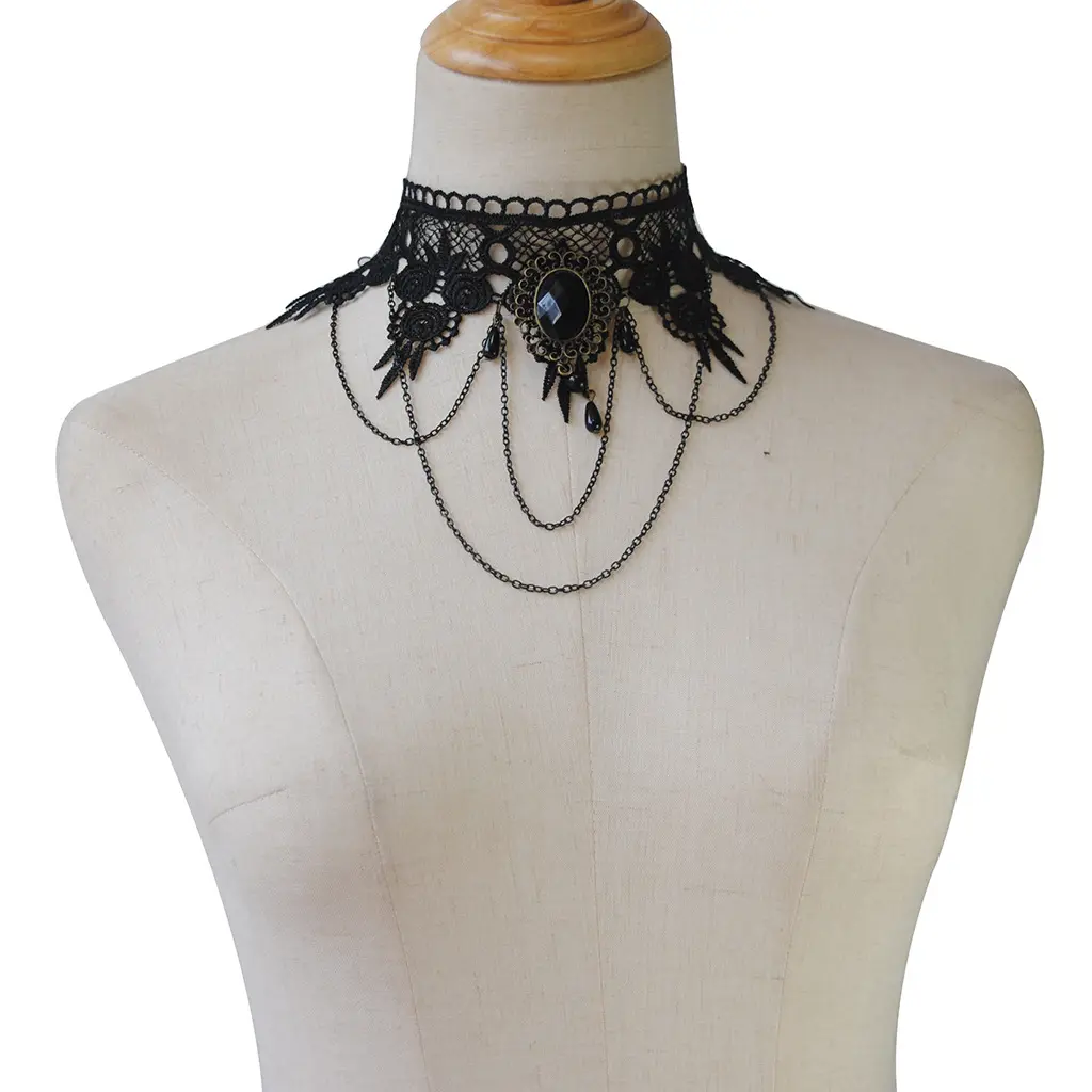 Choker-Halsband gotischer Schmuck Vintage Spitzen-Halsband Anhänger Damenzubehör Falschkragen Statement-Halsband