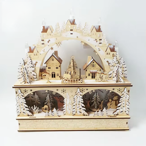 דיקט לייזר לחתוך אור עד חג המולד סצנה עם כפר חג המולד סצנת LED אור - Product Image 4