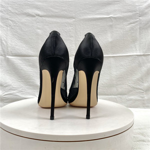 Chaussures de mariée noires à strass 8CM pour femme, escarpins respirants en maille à bout pointu, nouveaux talons aiguilles fins 2024 - Product Image 4
