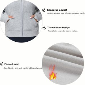 Sweat-shirt en molleton à capuche entièrement zippé pour femme FOXA avec poches et trous pour les pouces, veste de sport - Product Image 5