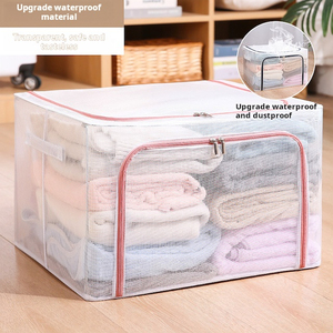 Caja de almacenamiento rectangular apilable de 66L, organizador de contenedores de ropa plegable con ventana transparente y asas de transporte - Product Image 2