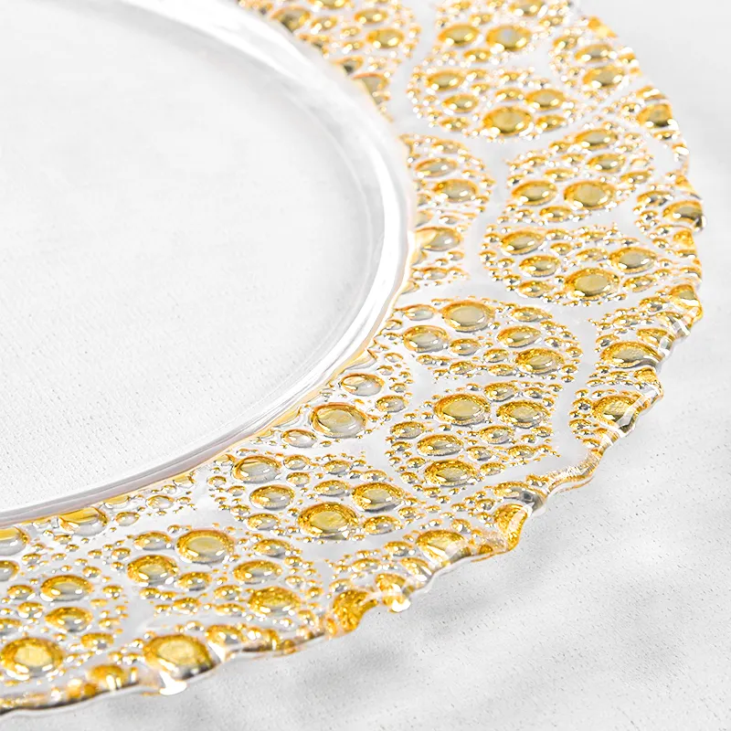 High Quality Luxury Gold or Silver Dinnerware Chaffing Glass Dinner Plate Charger Plates Sets For Wedding Restaurant