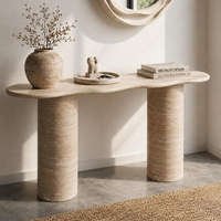 Table console en travertin beige naturel Newstar, table d'entrée en pierre de luxe pour couloir, hall d'entrée, maison, hôtel