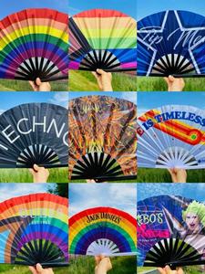 Grands ventilateurs pliants imprimés personnalisés de haute qualité poignée en bambou ou en plastique pour la musique de club et la danse - Product Image 5