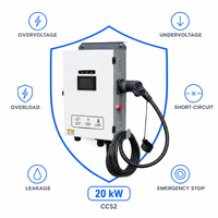 Chargeur mural CCS2 DC 20 kW, chargeur rapide compact, OCPP 1.6J, écran LCD, IP54, station de charge pour bureau, parking, domicile, 200-1000 V