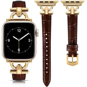 Bracelet de montre en cuir véritable avec boucle en métal en forme de D, pour Apple Watch, nouvelle collection, disponible en stock, pour femmes, bracelet iWatch tendance. - Product Image 2