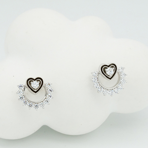 Impresionantes Pendientes de Corazón de Oro Sólido de 9K/14K/18K con Esmalte Negro y Halo de Diamantes para Regalo, Joyería de San Valentín - Product Image 5