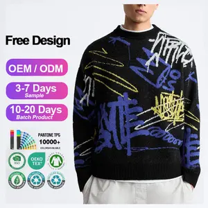 Custom LOGO OEM ODM Men Sweater Pullover Crew Neck Jacquard Long Sleeve Knit Top Designer Knitted Sweater For Men