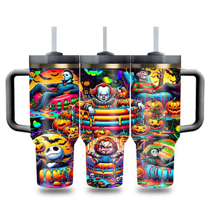 Vaso Térmico de Halloween con Diseño de Pesadilla Antes de Navidad, Taza de Café Aislada de 40oz, de Acero Inoxidable de Doble Pared con Asa - Product Image 2