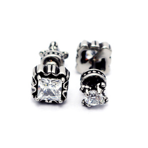 Pendientes de tuerca yunique, cuadrados negros, con circonita, engaste de garra, acero de titanio, estilo geométrico punk - Product Image 5