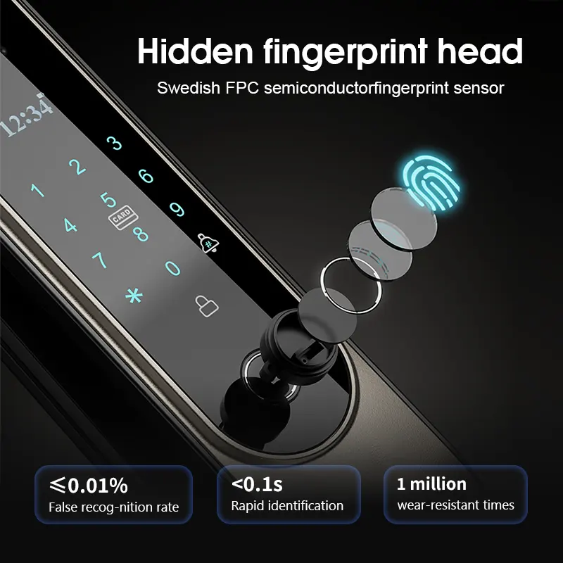ODM/OEM高セキュリティ盗難防止生体認証インテリジェント指紋顔認識アイスキャナービデオカメラスマートドアロック