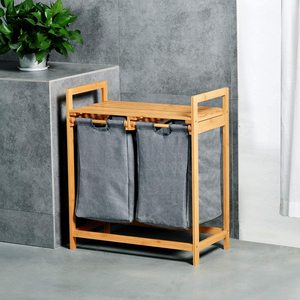 Panier à linge en bambou à double rangement avec couvercles pour organisateur de chambre et accessoires de salle de bain - Product Image 5