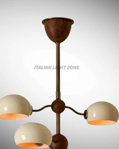 Lustre moderne italien en laiton et noyer, 8 lumières, abat-jour en dôme crème, luminaire de plafond Sputnik, éclairage suspendu de luxe - Product Image 6