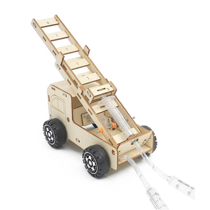 Modèle de camion de pompiers mécanique 3D, kit de construction en contreplaqué de bouleau naturel, outil d'apprentissage Montessori, laboratoire de robotique robuste pour juniors - Product Image 2