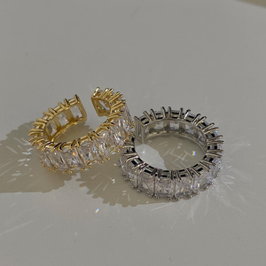 Anillos de Zirconia Cúbica <span class=keywords><strong>AAA</strong></span> de Alta Gama, Anillo Baguette Chapado en Oro de 18k, Joyería para Mujer - Product Image 1