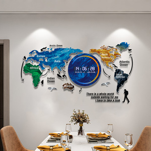 74x34cm tường trang trí Acrylic kỹ thuật số Đồng hồ treo tường sáng tạo bản đồ thế giới hình dạng thông minh dẫn đồng hồ với lịch - Product Image 6