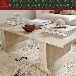 Table basse rectangulaire en <span class=keywords><strong>travertin</strong></span> beige naturel GOLDKING avec base en plinthe solide pour <span class=keywords><strong>salon</strong></span>, centre de la maison <span class=keywords><strong>moderne</strong></span>, espace lounge - Product Image 6