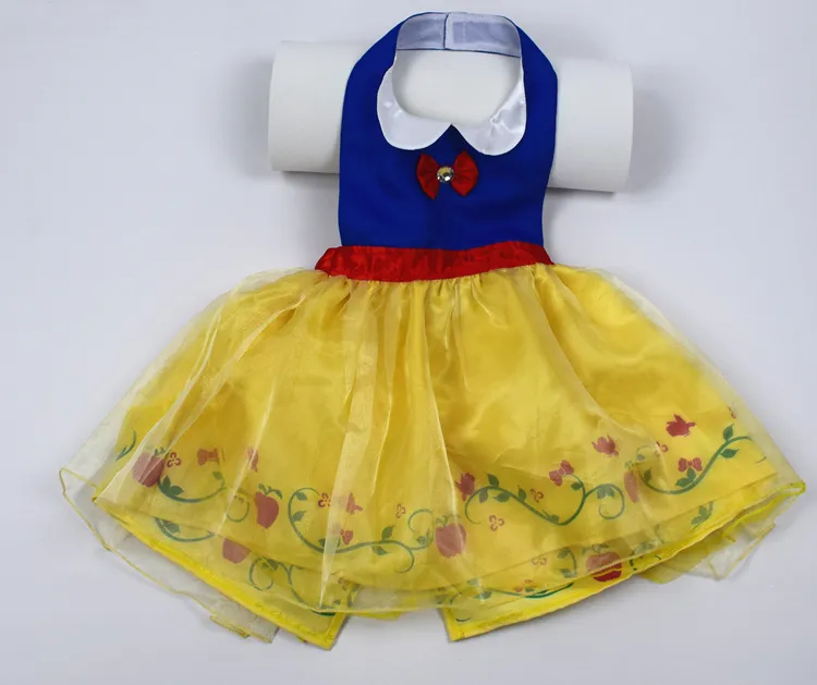 Robe princesse pour petites filles, sans manches, bretelles, Design en Polyester, jaune et bleu, blanc neige, joli tablier, vente en gros, nouvelle collection 2020