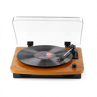 Tourne-disque vinyle 3 vitesses en bois avec haut-parleurs Bluetooth USB SD LP