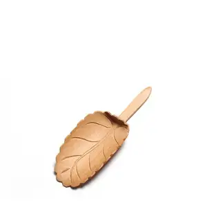 100pcs/lot 13*4.5cm Leaf shape Handmade Carved Natual Bamboo Tea Scoops Kung Fu Tea Spoon