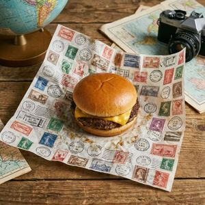 Papel Antigrasa Impermeable de Grado Alimenticio Impreso Personalizado para Envolver Hamburguesas, Empacar Bocadillos de Chocolate y Servicio de Comida Rápida - Product Image 1