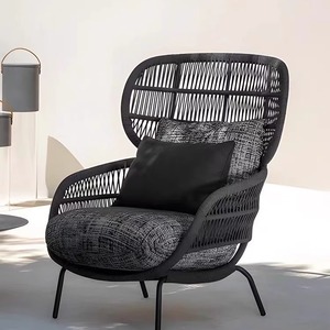 Chaise de jardin contemporaine en alliage d'aluminium avec design en rotin pour usage extérieur, forme ronde durable - Product Image 1