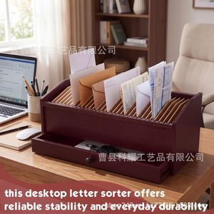 Office Organizer Wooden <b>Storage</b> Rack With Drawer Document <b>File</b> Holder Rectangle Standing Type Ky0520 - Product Image 4