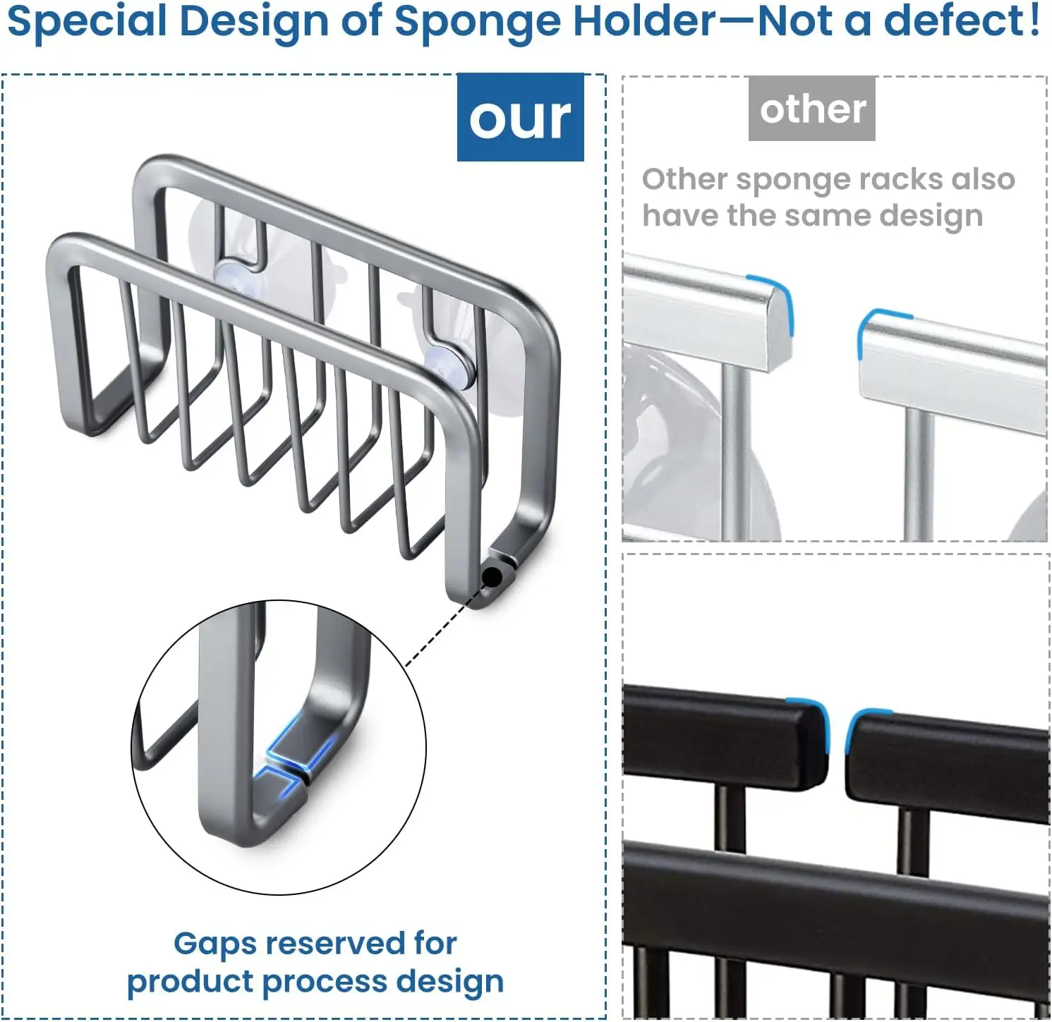 Anti-Roest Gootsteen Organizer Met Zuignappen Aluminium Spons Houder Opslag Caddy Voor Handige Opslag Organisatie