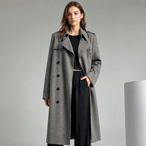 Cappotto Lungo Vintage di Alta Qualità per <span class=keywords><strong>Donna</strong></span>, Oversize, Doppiopetto, <span class=keywords><strong>Grigio</strong></span>, con Cintura, per Inverno e Autunno - Product Image 1