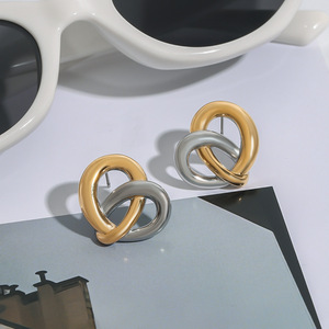 Modern Minimalist Heart Shape <b>Stud</b> <b>Earrings</b> 18k Gold Stainless Steel Polished Geometric Design Fashion Jewelry - Product Image 2