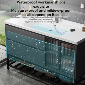 ตู้ห้องน้ำสีดำสุดหรู ตู้กระจกอัจฉริยะ อ่างล้างหน้าสีขาว ตู้แขวนผนัง - Product Image 5