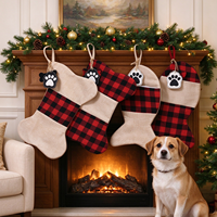 Chaussette de Noël personnalisée pour animaux de compagnie (chien, chat) avec nom et monogramme brodés, sac cadeau en coton en forme d'os avec boucle de suspension
