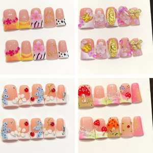Lot de 10 <span class=keywords><strong>faux</strong></span> <span class=keywords><strong>ongles</strong></span> bleus style baroque français, faits à la main, à presser, vintage, ornés, avec logo personnalisé - Product Image 6