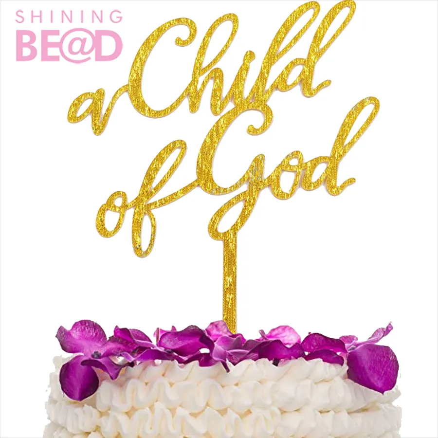 Gold A Child Of God Acrylic Cake Topper First Communion Decorations for Baptism/Christening