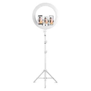 Lampu cincin 18 inci putih True 55W, lampu cincin 18 inci fotografi portabel Salon kecantikan Studio foto dengan Remote Tripod dan dudukan