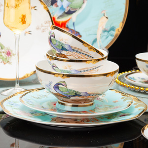 Bol en céramique plaqué or de haute qualité, ensemble de vaisselle en porcelaine fine, bol à riz haut de gamme pour la maison, bol à soupe et à dessert - Product Image 4
