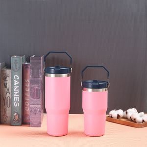 Gobelet de voyage isotherme en acier inoxydable 20oz 30oz avec poignée, couvercle, paille et base antidérapante pour café froid - Product Image 4