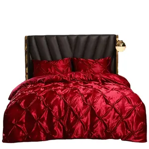 Luxury Wholesale Satin Silk Pintuck Duvet Cover Customized Pinch Pleat Comforter Sets Bedding