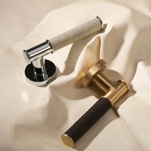 Maxery pegangan pintu kulit anyam kulit asli pintu kuningan padat perangkat keras Modern Satin mewah tuas kuningan pegangan pintu Villa Hotel - Product Image 4