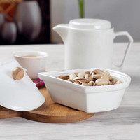 Vaisselle 5 bols à condiments noix à tremper ensemble de relish en bois plats de service divisés en céramique blanche avec couvercles et plateau en bambou