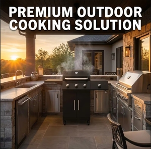 Parrilla <span class=keywords><strong>de</strong></span> Barbacoa Moderna <span class=keywords><strong>de</strong></span> Acero Inoxidable con 3 Quemadores, para Exteriores, con Carrito y Ruedas, Certificación CE ETL, Venta al Por Mayor OEM - Product Image 4