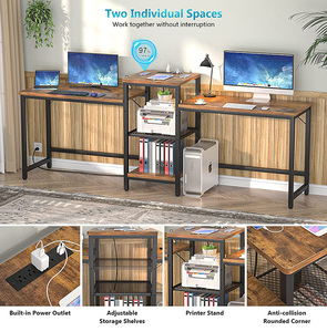 Vekin Furniture – bureau d'<span class=keywords><strong>ordinateur</strong></span> 2 personnes <span class=keywords><strong>en</strong></span> <span class=keywords><strong>bois</strong></span>, bureau de bureau Double <span class=keywords><strong>et</strong></span> Long avec étagères de rangement ouvertes <span class=keywords><strong>et</strong></span> support d'<span class=keywords><strong>imprimante</strong></span> - Product Image 4
