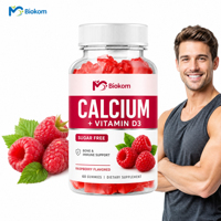 Biokom OEM/ODM Gummies au Calcium et Vitamine D3 avec Sodium, Saveur Framboise, Compléments de Calcium pour Adultes