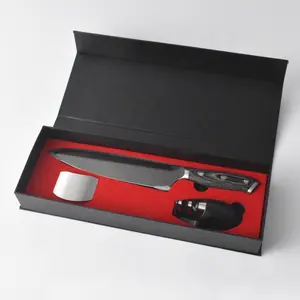 Canivete de aço forjado de alta qualidade para chef, protetor de dedo em titânio, cor preta, apontador de facas de cozinha, de 8 polegadas